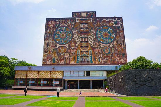 Library of the National Autonomous University of Mexico, Mexico City, with murals by Juan O'Gorman.